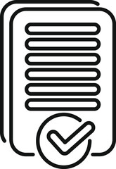 Poster - line art icon of a document being validated with a checkmark symbolizing successful verification