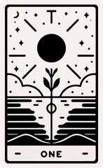 Wall Mural - black and white minimalistic illustration of tarot card