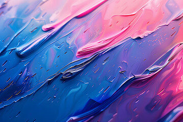 Wall Mural - A close-up view of an abstract painting featuring vibrant blue and pink colors, creating dynamic patterns and textures