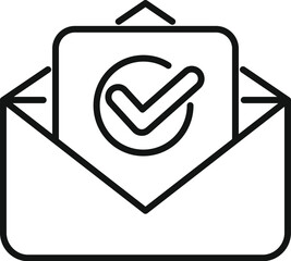 Poster - open envelope containing a document with a verification symbol, representing successful delivery and