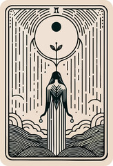 Wall Mural - black and white minimalistic illustration of tarot card