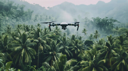 Wall Mural - Flying Drone Capturing Dense Tropical Forest Canopy - Aerial View