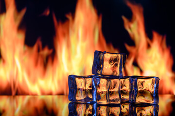 Wall Mural - Burning ice cubes on black background 1