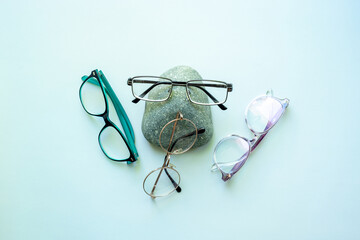 Canvas Print - Stylish glasses, top view. Eyesight and vision concept