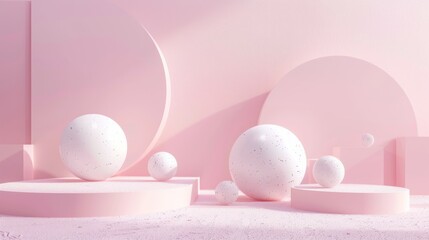 Wall Mural - A pink background with white spheres scattered throughout the scene