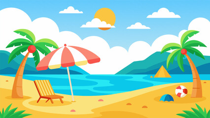 Summer beach scene banner design background