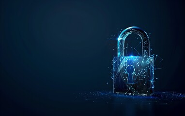 Poster - Digital blue padlock symbol with black background. Futuristic cybersecurity and data protection concept. Business data privacy. Internet network security technology. Banner with copy space