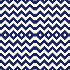 Canvas Print - Seamless pattern with symmetric geometric ornament. Chevron zigzag navy colors horizontal lines abstract background. Ornamental vivid wallpaper. Vector illustration