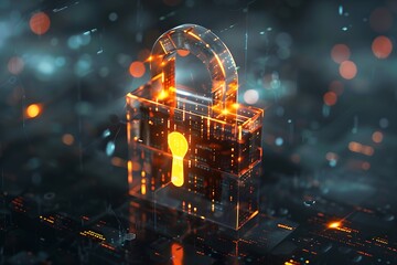 Poster - Digital padlock symbol with abstract background. Futuristic cybersecurity and data protection concept. Business data privacy. Internet network security technology