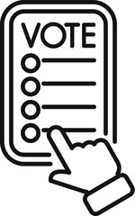 Poster - voter is deciding which candidate to vote for on an electronic voting machine