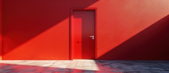 A red room with a red door and a window