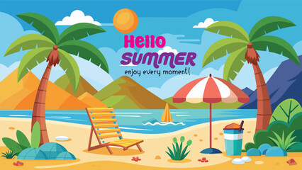 Wall Mural - Summer beach scene banner design background