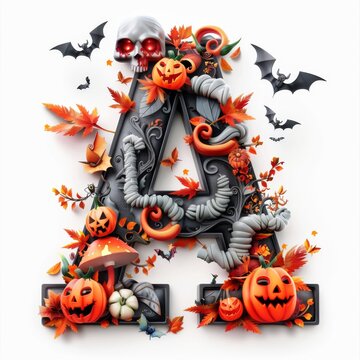 Halloween letter A with pumpkins and ghost. Autumn Halloween letter A with pumpkins.
