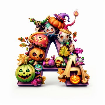 Halloween letter A with pumpkins and ghost. Autumn Halloween letter A with pumpkins.