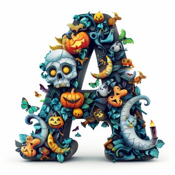 Halloween letter A with pumpkins and ghost. Autumn Halloween letter A with pumpkins.