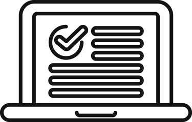 Poster - simple icon of a laptop displaying a completed online survey form with a checkmark, representing suc
