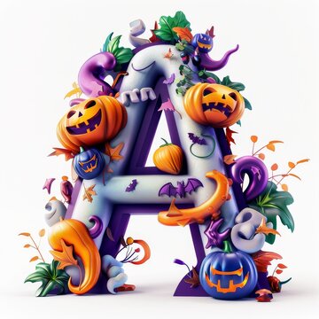 Halloween letter A with pumpkins and ghost. Autumn Halloween letter A with pumpkins.