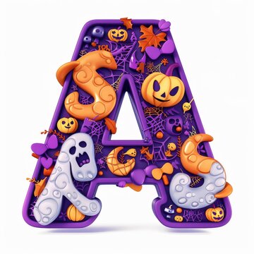 Halloween letter A with pumpkins and ghost. Autumn Halloween letter A with pumpkins.