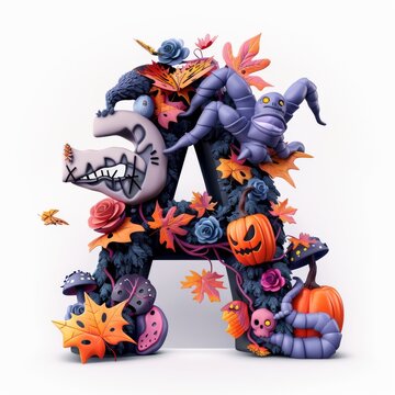 Halloween letter A with pumpkins and ghost. Autumn Halloween letter A with pumpkins.