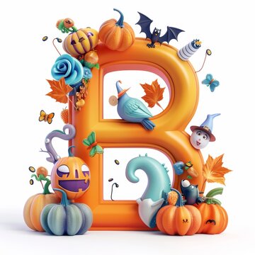 Halloween letter B with pumpkins and ghost. Autumn Halloween letter B with pumpkins.