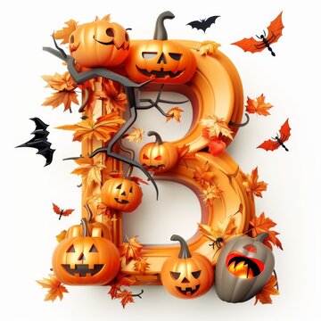 Halloween letter B with pumpkins and ghost. Autumn Halloween letter B with pumpkins.