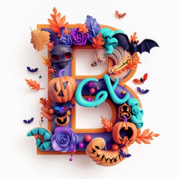Halloween letter B with pumpkins and ghost. Autumn Halloween letter B with pumpkins.