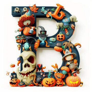 Halloween letter B with pumpkins and ghost. Autumn Halloween letter B with pumpkins.