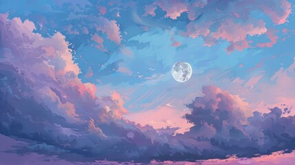 Wall Mural - Sky with a hint of color Evening sky adorned with moon and clouds