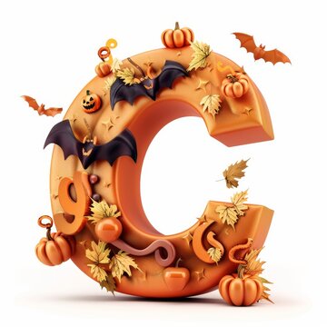 Halloween letter C with pumpkins and ghost. Autumn Halloween letter C with pumpkins.