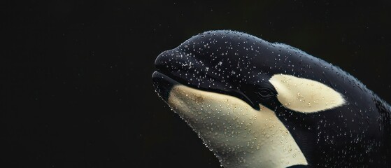 Wall Mural - A sleek black and white orca breaching gracefully in the deep blue ocean waters