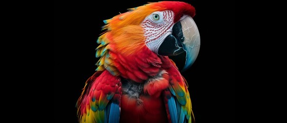 Wall Mural - Macaw, with brilliant red feathers and a distinctive beak, symbolizing tropical biodiversity