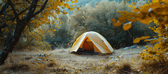  Outdoor camping photo. tent in the middle of nature, beautiful landscape. natural, protected area