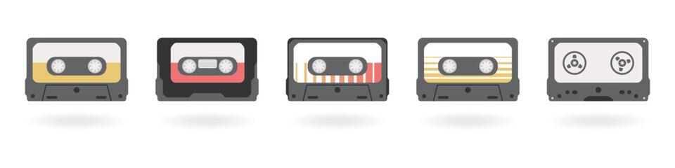 Poster - Cassette tape icons set. Stylish vintage cassette tape vector. Colored old audio cassettes vector. Cassette tape simple icon. Music tape vector. Vintage music VHS logo.