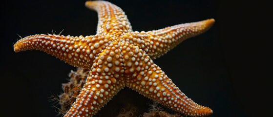 Wall Mural - Starfish resting gracefully on the sandy seabed, its distinctive arms radiating from a central body in vibrant ocean hues