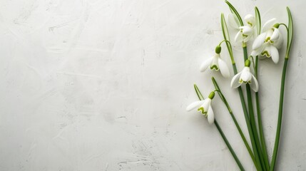 Wall Mural - Snowdrop flowers number eight on white paper background International Women s Day postcard with room for message