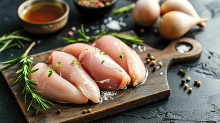 Canvas Print - Uncooked chicken breast ready for cooking on a cutting board