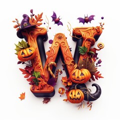 Wall Mural - Halloween letter W with pumpkins and ghost. Autumn Halloween letter W with pumpkins.