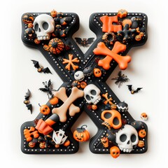 Wall Mural - Halloween letter X with pumpkins and ghost. Autumn Halloween letter X with pumpkins. 