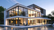 © wiizii - Modern house with glass windows, minimalist design, contemporary architecture