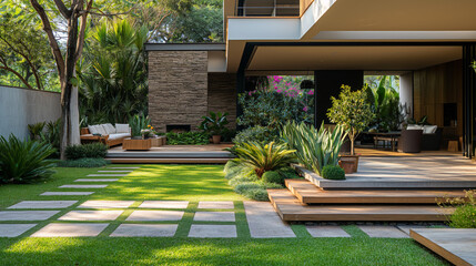 backyard in garden in modern house 