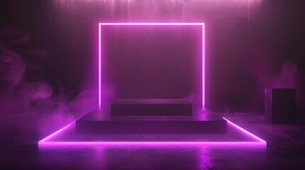 Wall Mural - A purple square with a neon purple lighted border