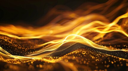 A long, curvy line of gold sparks with a black background