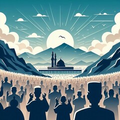 Wall Mural - Islamic hajj pilgrimage concept Eid ul Adha or Umrah for Muslims in Makkah the Holy Place for all Muslims vector illustration for template, IG post, poster, banner and other  generative ai