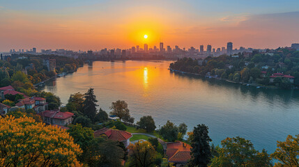 Wall Mural - Belgrade, Serbia city skyline created with Generative AI technology