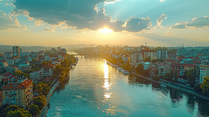 Canvas Print - Belgrade, Serbia city skyline created with Generative AI technology