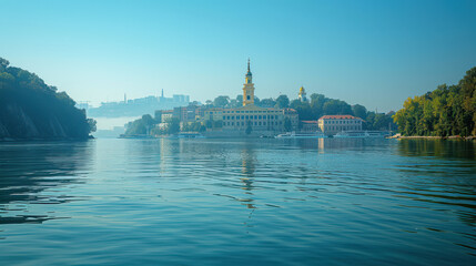 Canvas Print - Belgrade, Serbia city skyline created with Generative AI technology