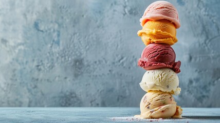 Wall Mural - Five scoops of colorful ice cream stacked on top each other