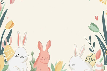 Sticker - a minimal hand drawn style easter theme happy easter with easter elements on all sides of the invite and gap in the bottom for text