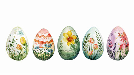 Poster - watercolor painting set of easter eggs compositions with flowers on white background Easter