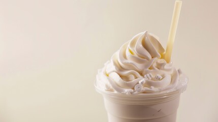 Wall Mural - Detailed shot of a fast food milkshake, creamy texture, whipped cream top, no humans, straw inserted 